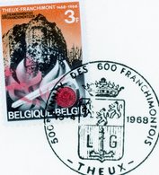 COB 1449 : Cachet Spécial Prévente Theux 13-04-1968 (500 Ans Des 600 Franchimontois) - Commemorative Documents