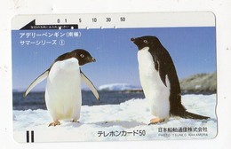 JAPON TELECARTE ANCIENNE NTT FRONTBAR BARCODE 110-7020 PINGOUIN Photo : Tsuneo Nakamura - Pinguins