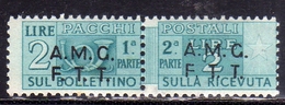 TRIESTE A 1947 1948 AMG-FTT SOPRASTAMPATO D'ITALIA ITALY OVERPRINTED PACCHI POSTALI PARCEL POST LIRE 2 MNH - Postpaketen/concessie