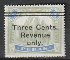 PERAK - REVENUE / FISCAUX -Three Cents S. 5 D Vert Et Outremer - Perak