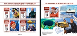 Togo 2020, Cousteau, Submarine, 4val In BF +BF IMPERFORATED - Immersione