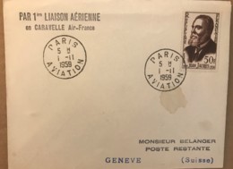 LSC 1ère Liaison Aérienne Par CARAVELLE AIR FRANCE Entre PARIS Et GENEVE Sur Env. Du 01/11/1959 - Eerste Vluchten