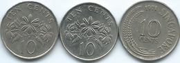 Singapore - 10 Cents - 1971 (KM3) 1985 (KM51) & 1993 (KM100) - Singapour