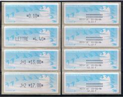 8 ATMs, LISA1, ENCRE NOIRE, 0.10/ LETTRE 4.40/ J+1 13.00/ J+2 17.00 Avec Reçus 9/02/96. PAPIER JUBERT BLEU Turqoise. - 1990 « Oiseaux De Jubert »