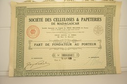 SOCIETE DES CELLULOSES & PAPETERIES DE MADAGASCAR  - Action De 100 Francs - N°1252   - ( 1928 ) - Autres & Non Classés