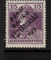 ROMANIAN OCCUPATION OF HUNGARY 1919 15f KOZTARSASAG SG 38 HM ZZ48 - Banat-Bacska