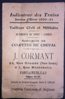 France - Paris - J. Cormant Tailleur Civil Et Militaire - Indicateur Des Trains 1930-1931 - Europe