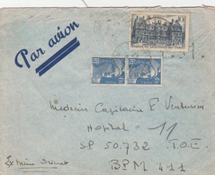 PAIRE GANDON 4F50 + PALAIS 10F LETTRE FM AVION BORDEAUX 25/6/47 POUR MEDECIN HOPITAL SP 50732 - BPM 411 - Guerra De Indochina/Vietnam