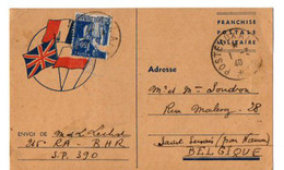 B5   01 03 1940 Pas Courant  Carte FM Affranchie Du SP 390 Pour La Belgique - Guerre De 1939-45
