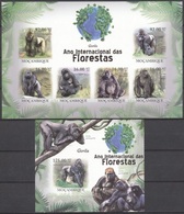 Mozambico 2011, Year Of The Forest, Gorillas, 6val In BF +BF IMPERFORATED - Gorilles