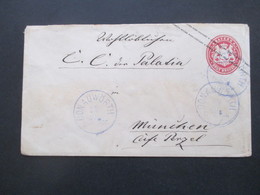 Bayern Um 1869 GA Umschlag U2 K1 Vorne Mit 3x Violetter Stempel Donauwörth Und Rücks. Violetter Stempel München - Postal  Stationery