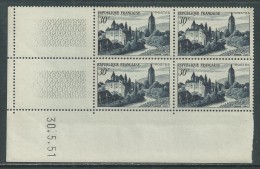 France N° 905 XX Vue D'Arbois En Bloc De 4 Coin Daté Du 30 . 5 . 51 ; Sans Charnière, TB - 1950-1959
