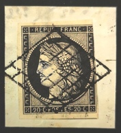 France RARE N° 3h Noir Intense Sur Blanc Oblitéré Sur Fragment, TTB, Cote 110 €uros !! Photos Recto Et Verso. - 1849-1850 Ceres