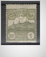 SAN MARINO 1903 CIFRA O VEDUTE 1 LIRA OLIVA * MNH - Unused Stamps