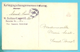 Kaart Met Stempel KRIEGSGEFANGENENSENDUNG SOLTAU Naar Forest (Bruxelles) - Prisoners