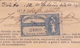 1932 - TIMBRE FISCAL DE SCEAU SUR DOCUMENT DU MINISTERE DE LA GUERRE - REPUBLICA PORTUGUESA - Brieven En Documenten