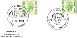 Félicien ROPS - 2 Cachets Spéciaux Prévente 8-12-1973 Mettet Et Namur - Commemorative Documents