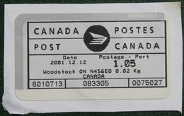 MACHINE STAMP ATM LABEL CUT FRAGMENT WOODSTOCK  2001 (Mi - YT -) Used Gebruikt Oblitere CANADA KANADA - Viñetas De Franqueo - Stic'n'Tic