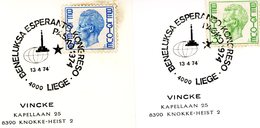 COB 1694 & 1701 : ESPERANTO - 2 Cachets Spéciaux Liège 13-4-1974 - Documents Commémoratifs
