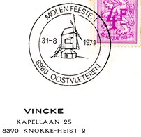 "moulin" - Cachet Spécial Oostvleteren 31-8-1974 (molenfeesten) - Gedenkdokumente