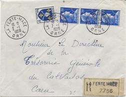 LETTRE RECOMMANDEE AFFRANCHIE N°1005 + 1011B X3 -CAD - LA FERTE - MACE -ORNE -1958 - Manual Postmarks