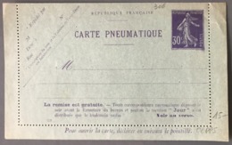 France - Carte Pneumatique Semeuse 30c. (violet) - CLPP5 - (B3330) - Pneumatici