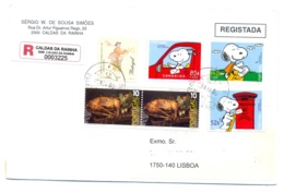 Portugal 2000 Carta Registada De Caldas Da Rainha Para Lisboa Com 6 Selos Af= 2405,2429,2727,2726,2729 Snoppy - Tarjetas – Máximo