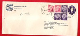 U.S.A. Enveloppe Timbrée 3 Cents + Complément Pour Aix Les Bains Repiquage Racine Public Library Racine Wisconsin 1957 - 1941-60