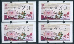 MACAU 2019 ZODIAC YEAR OF THE PIG ATM LABELS KLUSSENDORF BOTTOM SET OF 4 VALUES - Distributors