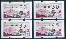 MACAU 2019 ZODIAC YEAR OF THE PIG ATM LABELS KLUSSENDORF BOTTOM SET OF 4 VALUES - MUSEUM PRINT - Automatenmarken