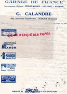 89- JOIGNY- RARE FACTURE  GARAGE DE FRANCE-  G. CALANDRE- CHENARD WALCKER-DELAHAYE-ROSENGART- 60 AVENUE GAMBETTA- - Automobile