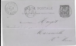 52   EURVILLE  - ENTIER POSTAL 10c NOIR / LILAS, 1889 - Verzamelingen En Reeksen: PAP