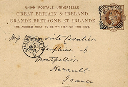1882- Post Card E P 1penny  From BATH  To France  Canc. Squared Circle - Cartas & Documentos