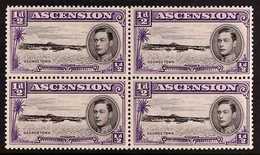 1938 ½d Black And Violet, Perf. 13½, Block Of Four With One Showing Long Centre Bar To "E", SG 38a, Fine Never Hinged Mi - Ascensión