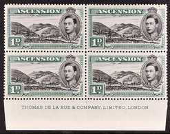 1938 1d Black And Green "Green Mountain", SG 39, Lower Marginal DLR Imprint Block Of Four, Fine Never Hinged Mint. For M - Ascensión