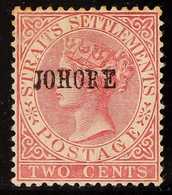 JOHORE 1884-86 2c Pale Rose With Type 8 Overprint, SG 8, Mint With Large Part Original Gum, Slight Stain At Upper Left.  - Otros & Sin Clasificación