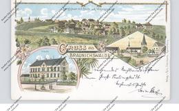 Delcampe - 0-6501 BRAUNICHSWALDE, Lithographie, Schule, Kirche, Berghäuser - Greiz