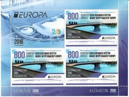 Kazakhstan.2018 EUROPA 2018 (Bridge). Sheetlet Of 3 + Label - Kasachstan