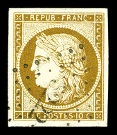 O N°1, 10c Bistre-jaune Obl PC 5222 Légères, Marges équilibrées. SUP (certificat)  Qualité: O  Cote: 350 Euros - 1849-1850 Ceres