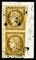 O N°1a, 10c Bistre-brun En Paire Verticale, Petit Bord De Feuille Latéral Sur Fragment, Très Jolie Pièce, TTB (certifica - 1849-1850 Ceres