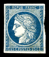 * N°4, 25c Bleu, Gomme Partielle. TTB. R. (certificat)  Qualité: *  Cote: 8500 Euros - 1849-1850 Ceres