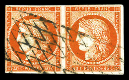 O N°5, 40c Orange, Paire Obl Grille Sans Fin. TB (signé/certificat)  Qualité: O  Cote: 1200 Euros - 1849-1850 Ceres