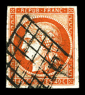 O N°5e, 40c Vermillon Orangé Obl Grille. TB (signé Calves/certificat)  Qualité: O  Cote: 700 Euros - 1849-1850 Ceres