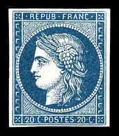 (*) N°8b, Non émis, 20c Bleu Sur Azuré, Grande Fraîcheur, RARE Et SUP (signé Calves/certificat)   Qualité: (*)  Cote: 32 - 1849-1850 Ceres