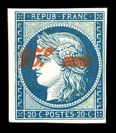 ** N°8A, Non émis, 25c Sur 20c Bleu, Quatre Belles Marges, Fraîcheur Postale. SUPERBE. R.R.R. (certificat)  Qualité: ** - 1849-1850 Ceres