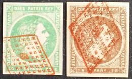 España: Año. 1875 - Correo Carlista, Carlos VII. 2/Val. Lujo, C.P.T.A. Matasellos Rombos, De Puntos En Rojo De Lastaola - Carlistes