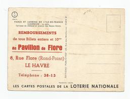 Pub Publicité Loterie Nationale Remboursement Billets Entiers Et  10e Au Pavillon De Flore 8 Rue Flore Le Havre - Werbepostkarten