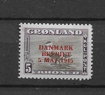 1945 MH Greenland Rare Colour Of Overprint Mi 25-I Expertisized "Dr DEBO" - Nuovi