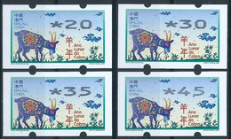 MACAU ATM LABELS, ZODIAC NEW YEAR OF THE GOAT ISSUE COMPLETE SET NAGLER BOTTOM  ALL FINE UM MINT - Automatenmarken