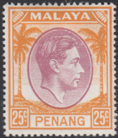 Malaya Penang 1949-52 MH Sc #16 25c George VI Variety - Penang